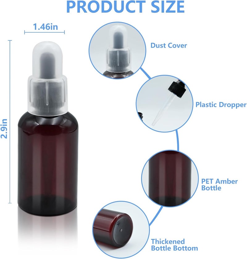 AskBed 4 Pack 2 Oz (50ml) Amber Plastic Essential Dropper Bottles with Funnel, Labels for Liquid Storage - Image 2